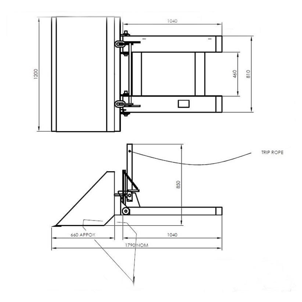 Dumphopperbak voor vorkheftrucks details